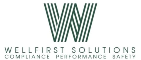 Wellfirst Solutions logo with stylized W icon and tagline Compliance Performance Safety